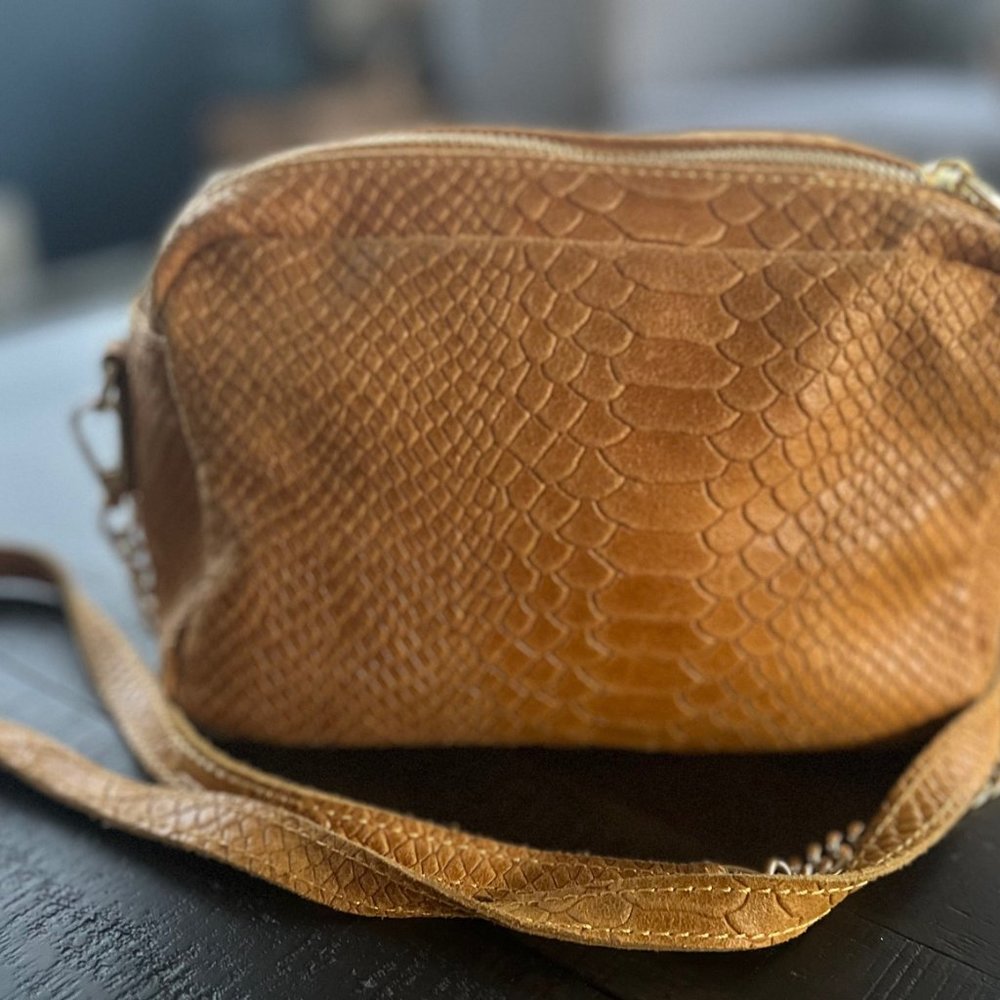 Faux Snakeskin Leather Tan/Mustard Color Crossbody Bag  Made in Italy